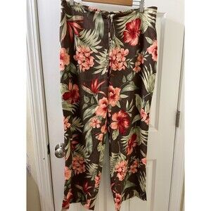 Tommy Bahama Hawaiian Brown Floral Silk Stretch Pants Zip Sz 12 Tropical